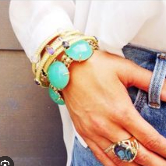 Kendra Scott Cassie Bracelet Chalcedony Chunky Statement Gold Seafoam Green - Picture 15 of 15